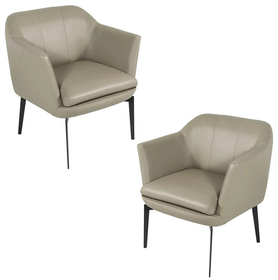 Kit 02 Poltronas Decorativas Rosalie Couro Bege G34 - Gran Belo
