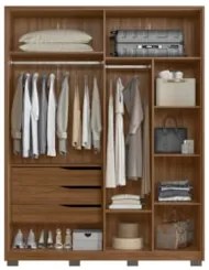 Guarda Roupa Casal 180cm 4 Portas Atren D02 Nogueira/Nude - Mpozenato