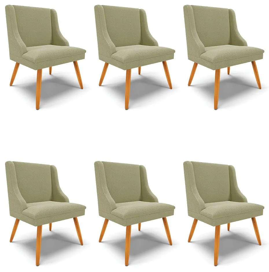 Cadeira Sala de Jantar Pé Palito Castanho Kit 6 Liz Boucle D03 - D'Rossi - Pistache