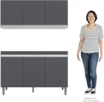 Armário Aéreo Andréia e Balcão Gabinete sem Tampo Manu 120cm Cinza - A