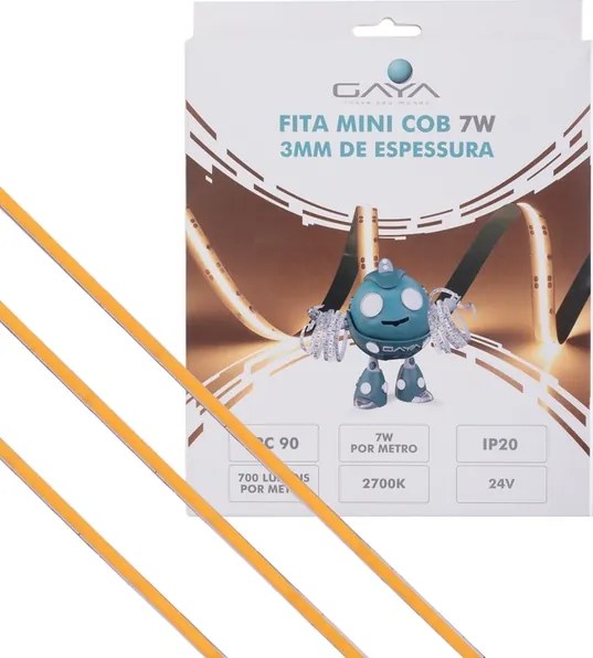 Fita De Led Mini Cob 7W Por Metro 24V Irc90 5 Metros - LED BRANCO QUENTE (2700K)