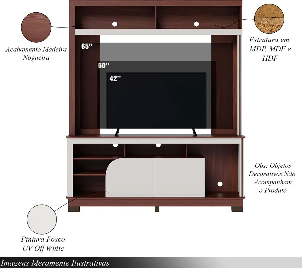 Home Estante 2 Portas em MDP/MDF 160cm TV até 65 Liosa Nogueira/Off White G73 - Gran Belo