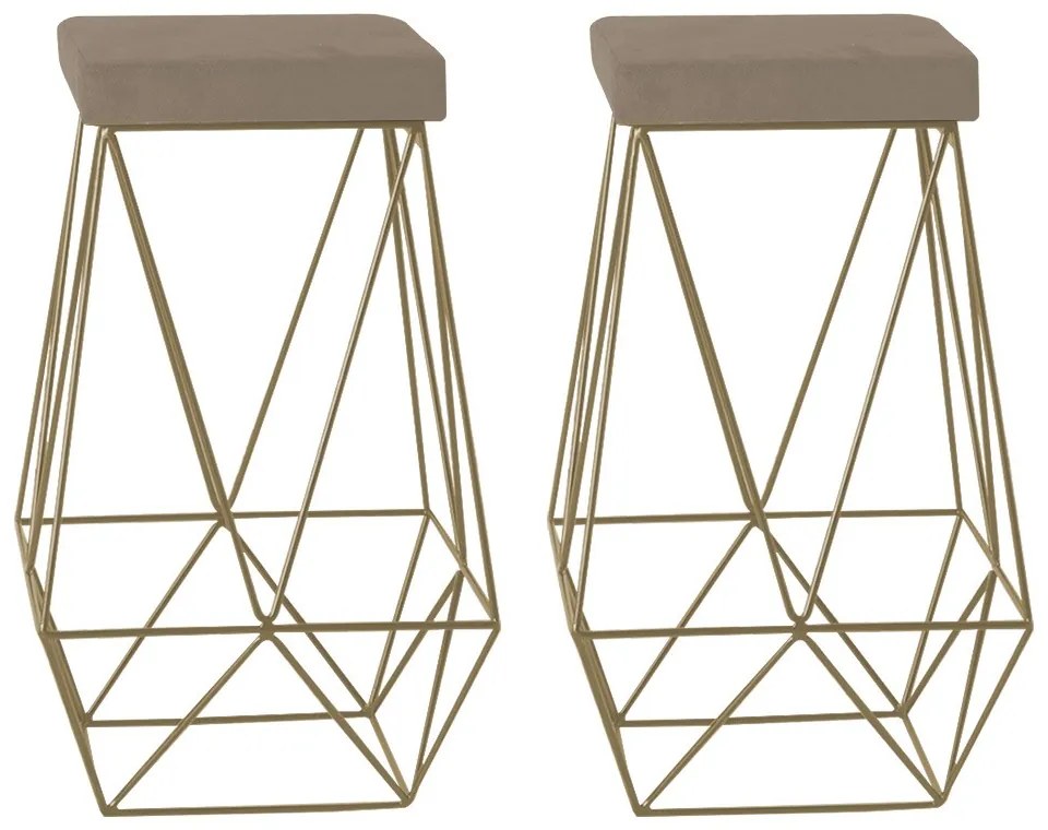 Kit 2 Banqueta Decorativa Kathy Base Gold Suede Cappuccino G41 - Gran Belo