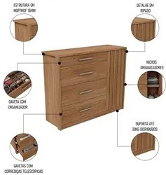 Cômoda 4 Gavetas e 1 Porta Ripada Pallas C01 Buriti/Fendi - Mpozenato