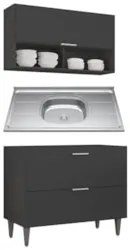 Armário de Cozinha CP01 Com Pia 100cm Pérola Z34 Preto      - Mpozenat