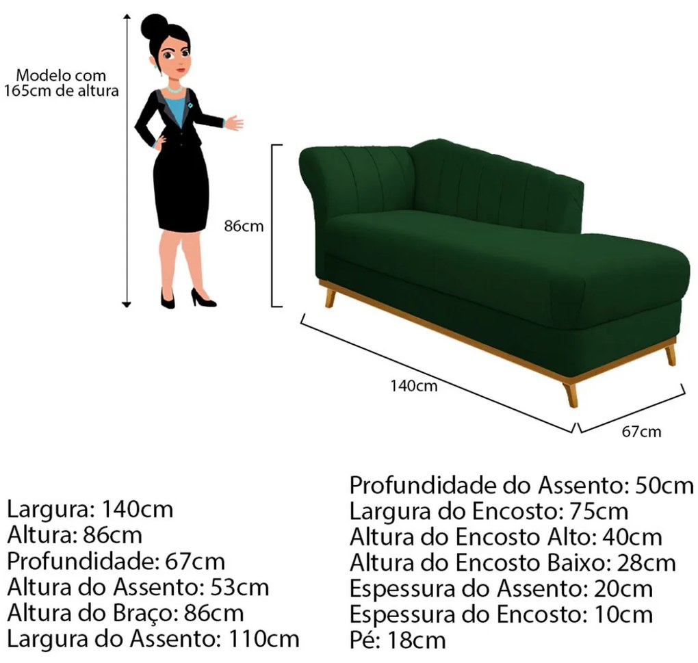 Recamier Vanessa 140cm Lado Direito Suede Verde - ADJ Decor