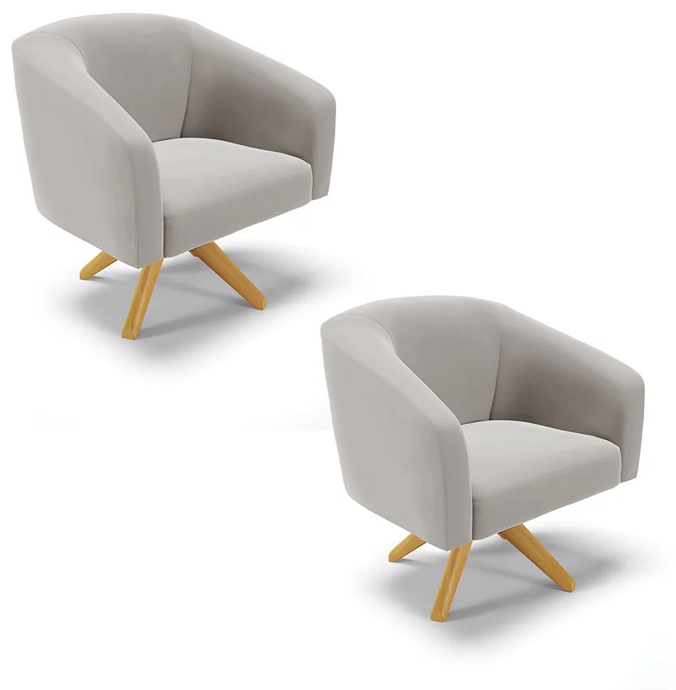 Poltrona Decorativa Giratória MA30 Kit 2 Stella Veludo D03 - D'Rossi - Cinza