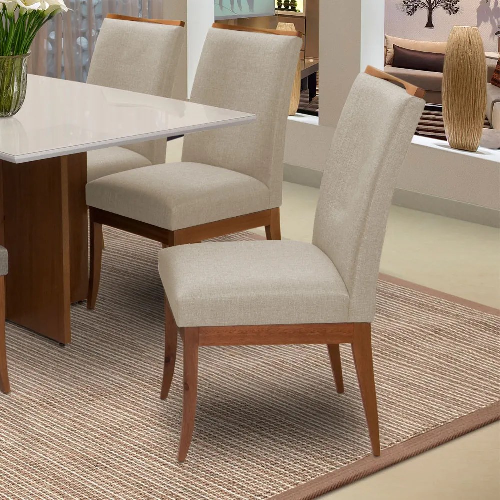 Conjunto 4 Cadeiras Sala de Jantar Lana Linho/Poliester Bege