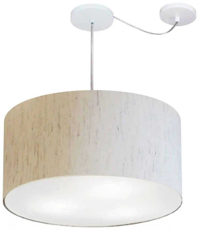 Lustre Pendente Cilíndrico Com Desvio Md-4264 Cúpula em Tecido 55x30cm Linho Bege - Bivolt
