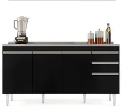 Balcão Gabinete com Pia Inox 160cm Arkansas Preto – Lumil