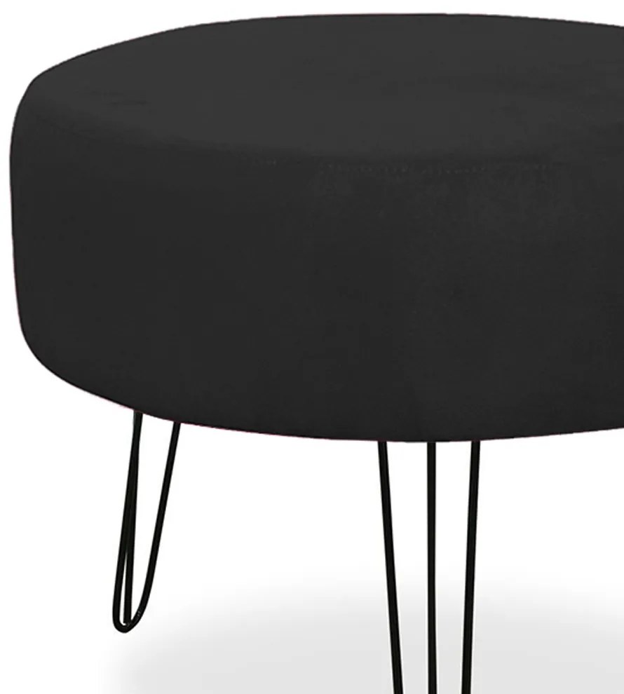 Kit 04 Puffs Redondos para Sala Chloe Suede Preto