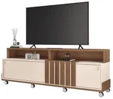 Rack Bancada de TV 70 Pol 180cm Graci Castanho/Off White - HB Móveis
