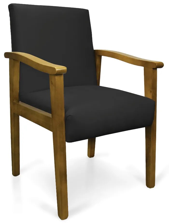 Poltrona Eloisa Suede Preto Base de Madeira Castanho