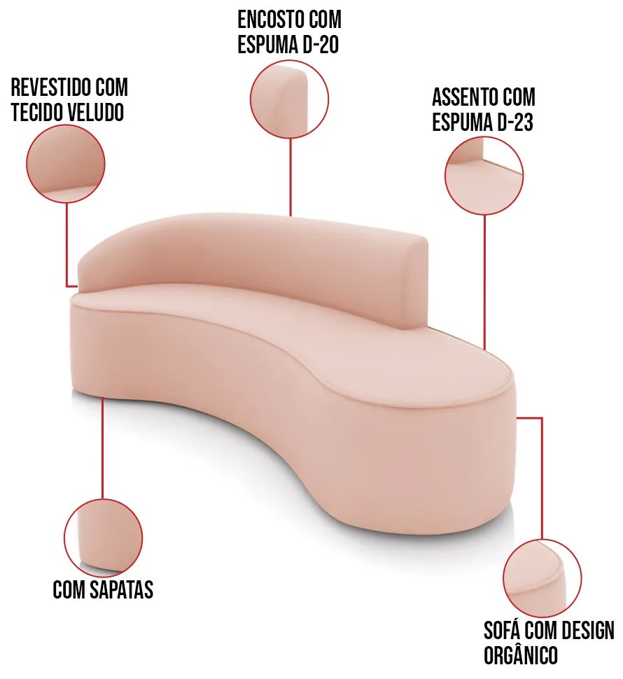 Sofá 4 Lugares Orgânico 220cm Morgan e Poltrona Lua Veludo D03 - D'Rossi - Rose