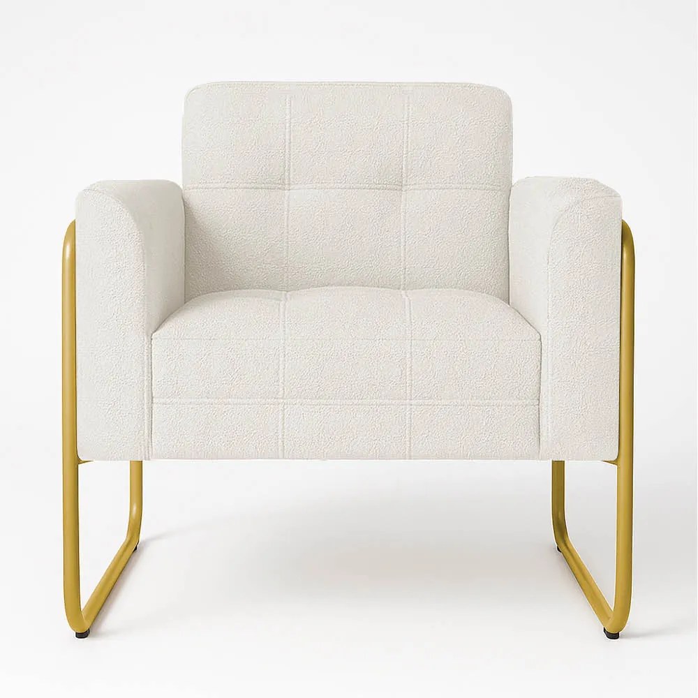 Poltrona Sala Industrial Alta Tubo Dourado Elisa Bouclê D03 - D'Rossi - Off White
