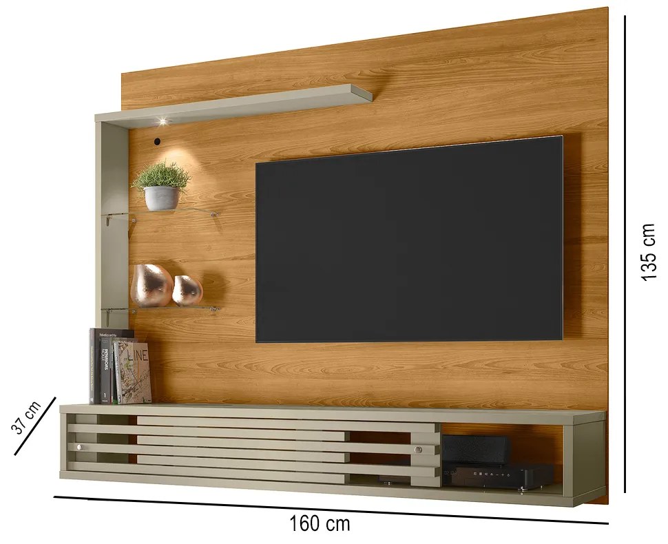 Painel TV 50 Pol 160cm Bancada Suspensa Sala Ravian M20 - D'Rossi - Cumaru e Opala