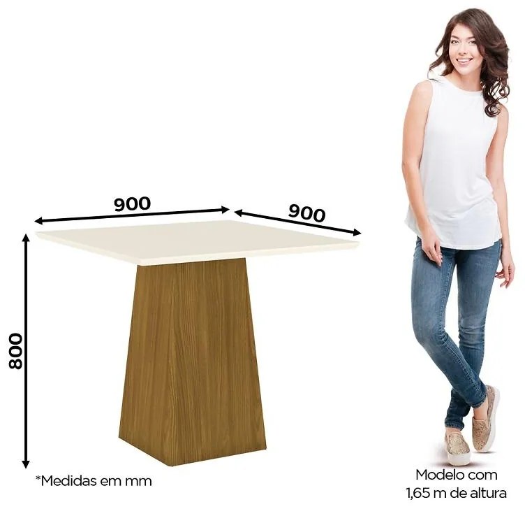 Mesa de Jantar 90cm Dora Quadrada Nature Off White Henn