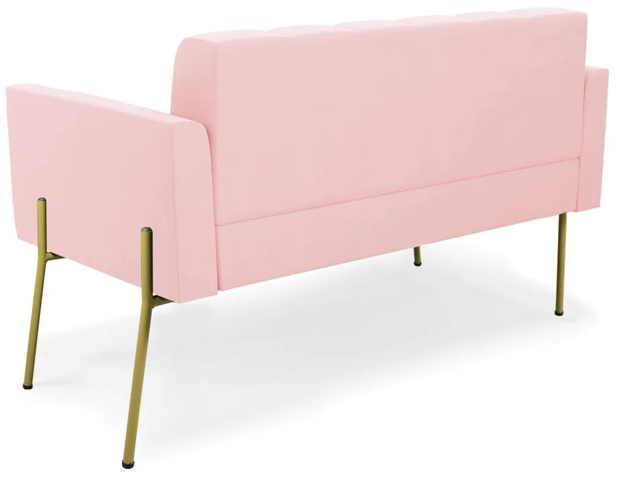 Sofá Namoradeira 2 Lugares Pé de Ferro Dourado Elisa Suede D03 - D'Rossi - Rosa Bebê