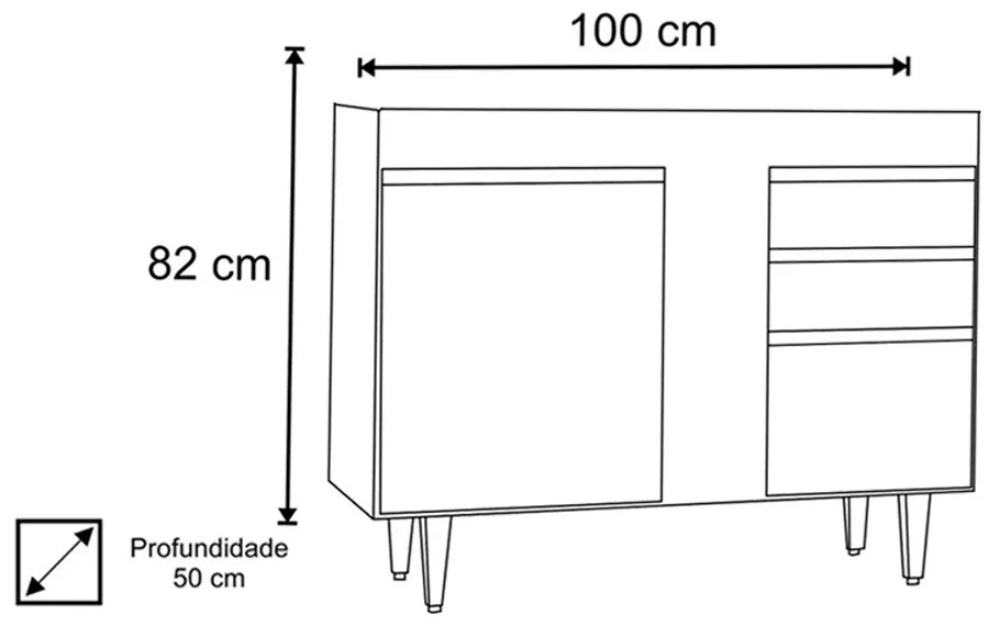 Balcão de Cozinha Lavanderia sem Tampo 02 Gavetas Bia 100 cm L06 - D'Rossi - Preto e Cinza