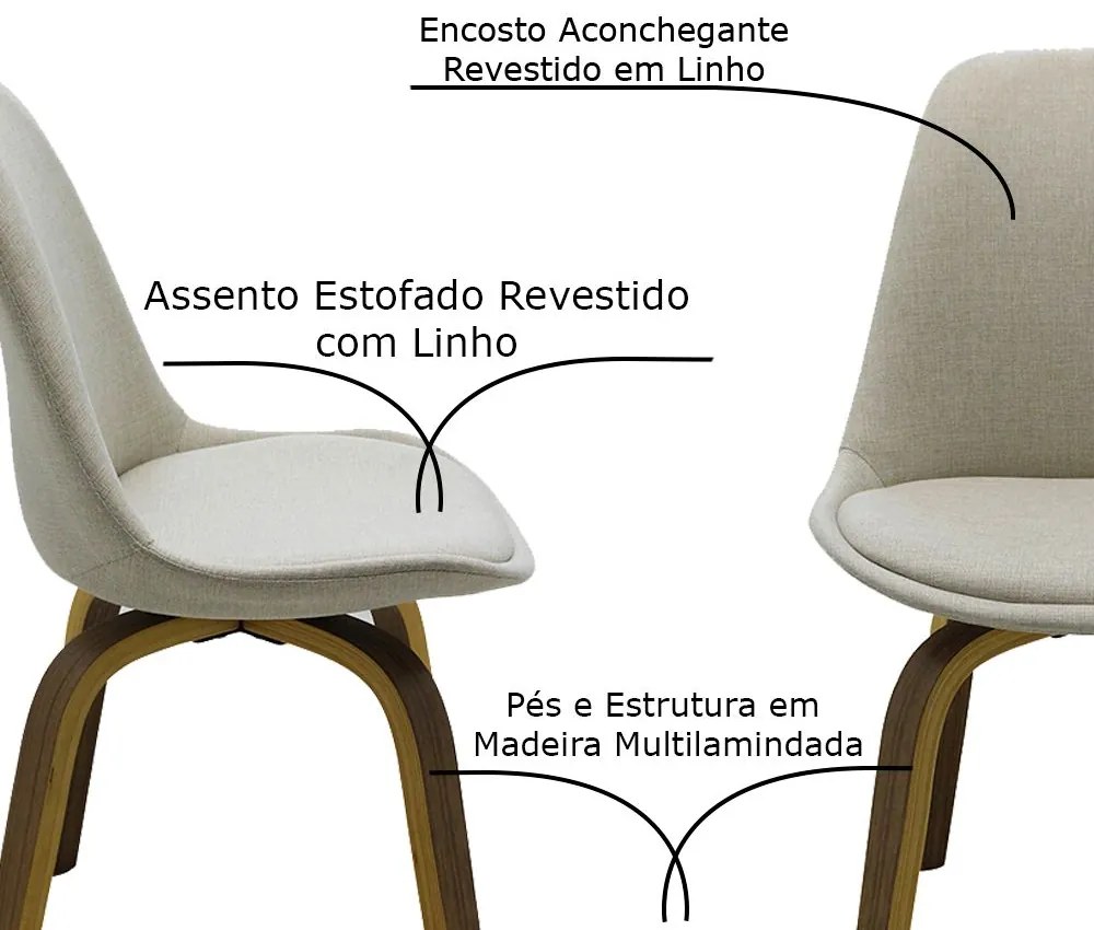 Cadeira Decorativa Sala e Escritório SoftLine Linho Bege G56 - Gran Belo