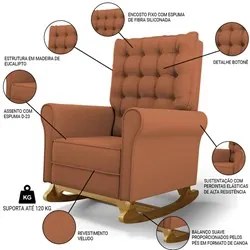 Kit 02 Poltronas de Amamentação Base Madeira Balanço Brenda G05 Veludo
