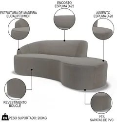 Sofá Living 2 Lugares 180cm Braço Esquerdo Mozart D06 Bouclê Bege Esc