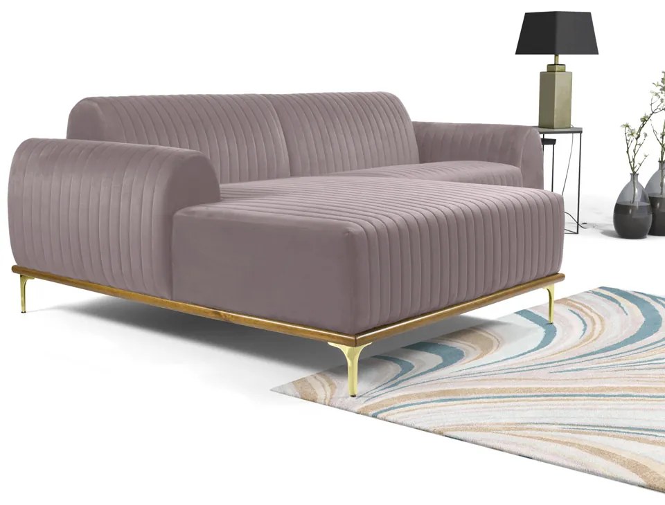 Sofá 3 Lugares Lisboa D07 com Chaise Esquerda 230cm Veludo Rosa - D'Rossi