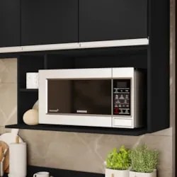 Suporte Microondas Aéreo 81cm com Nicho Adega Miami Preto   - Lumil