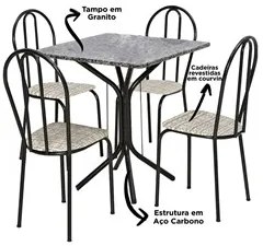 Jogo de Mesa e 04 Cadeiras Thais com Tampo Granito Craquelada/Assento
