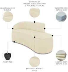 Sofá 3 Lugares Para Sala 180cm Orgânico Wendi Boucle Bege I01  - Mpoze