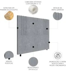 Cabeceira Cama Box Solteiro 90cm Estofada Rama Boucle Cinza Z04 - Mpoz