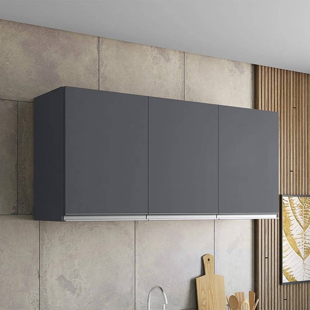 Armário Cozinha Aéreo 120cm 3 Portas Leticia A01 - D'Rossi - Cinza