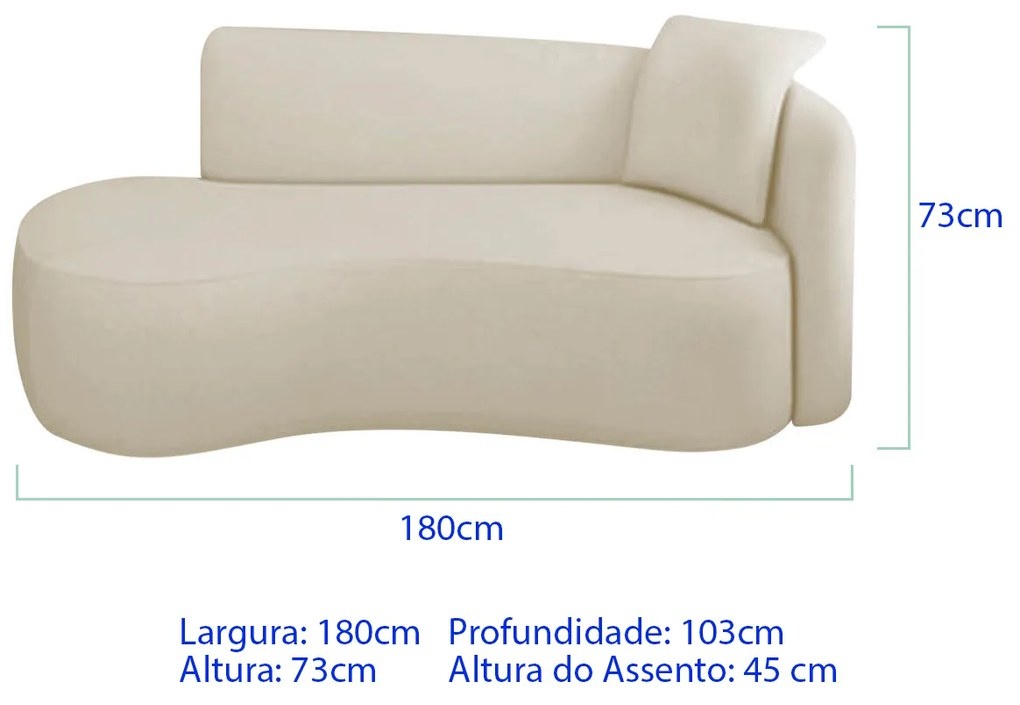 Kit Divã Recamier 180cm e Poltrona Luxo Suíça Lado Esquerdo Linho