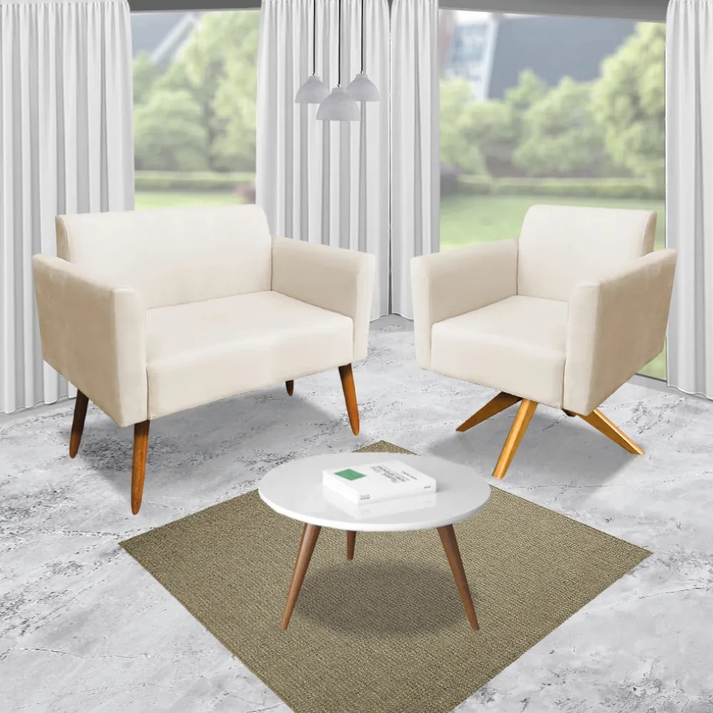KIT 01 NAMORADEIRA E 02 POLTRONAS MARISA - Bege