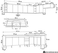 Armário de Cozinha Modulado de Canto 8 Peças CP27 com Pia Inox Branco