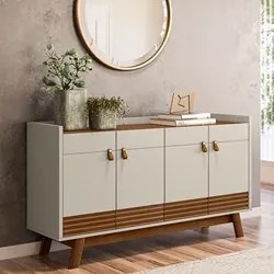 Balcão Buffet 160cm 4 Portas Pés Retrô Luzzo L06 Freijó/Off White - Mp