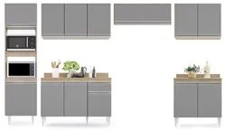 Cozinha Modulada 6 Módulos Composição 8 Castanho/Cinza - Lumil Móveis