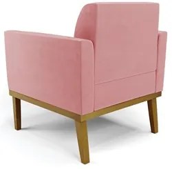 Sofá Namoradeira e 1 Poltrona Base Madeira Castanho Maressa Suede Rosê