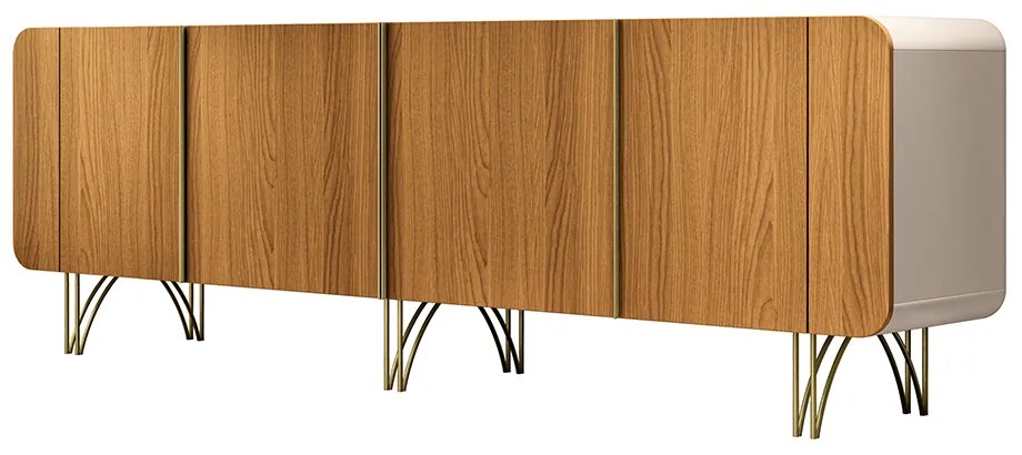 Buffet Decorativo com Puxadores em Alumínio Pés Aço Maciço Virginia Off White/Cinamomo G26 - Gran belo