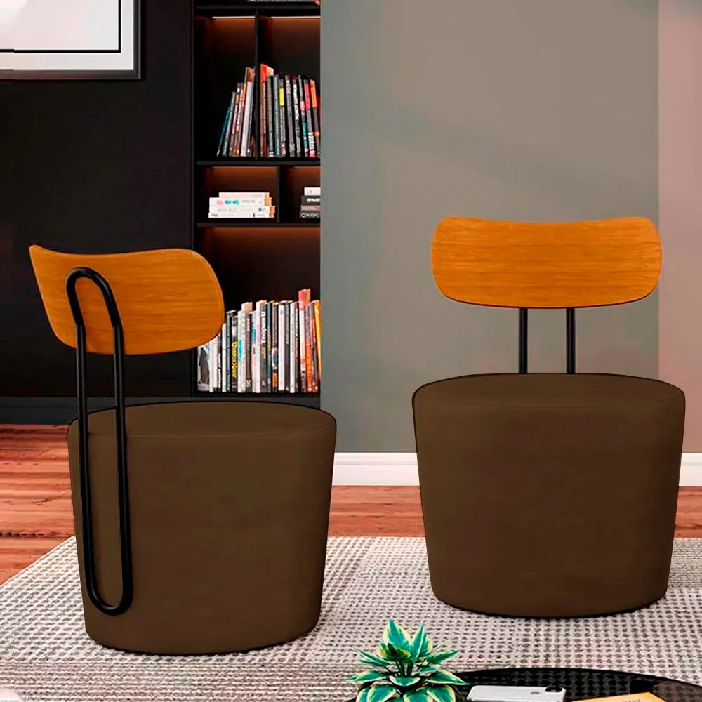 Poltrona Decorativa Addams Veludo Marrom G45 - Gran Belo