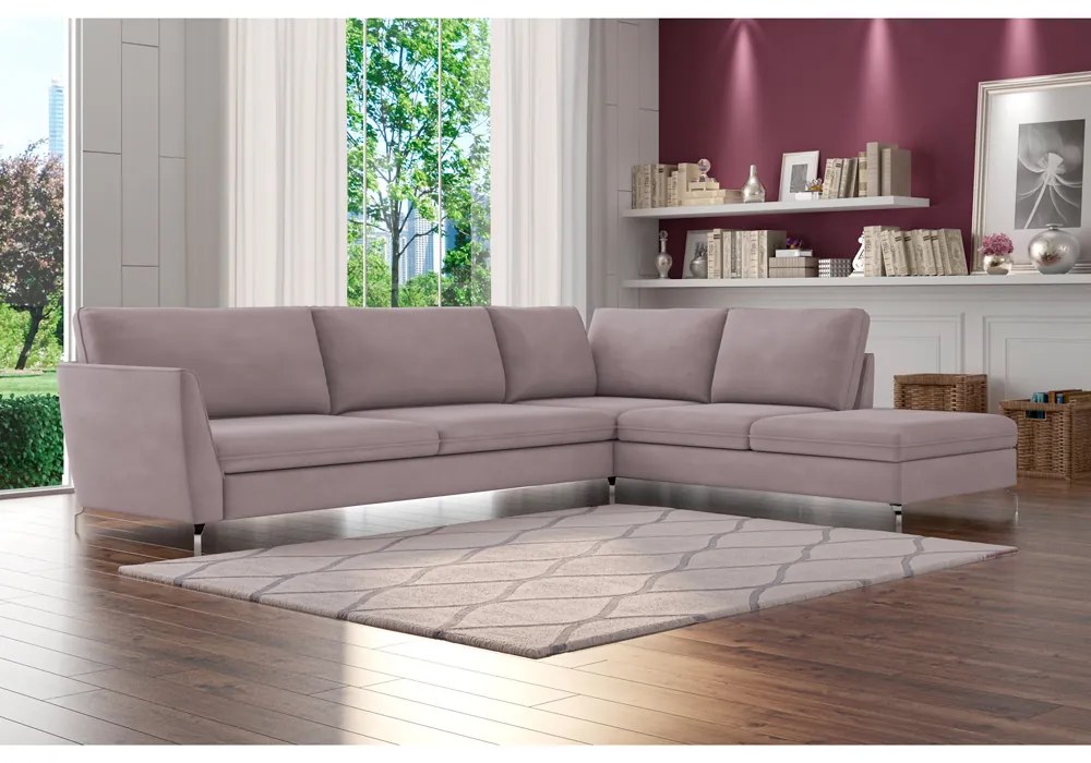 Sofá de Canto Chaise Direito 307 cm Olívia Suede Rosê G52 - Gran Belo
