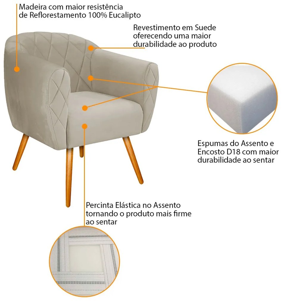 Kit 02 Poltronas Grazi Pés Palito Suede - ADJ Decor