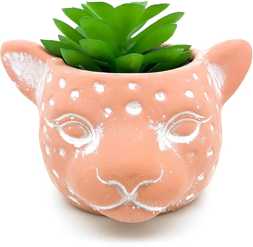 Vaso com Planta Cabeça Onça Barro - Pequeno