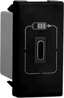 Modulo Tomada Carregador Usb Tipo C Preto Pial Plus+