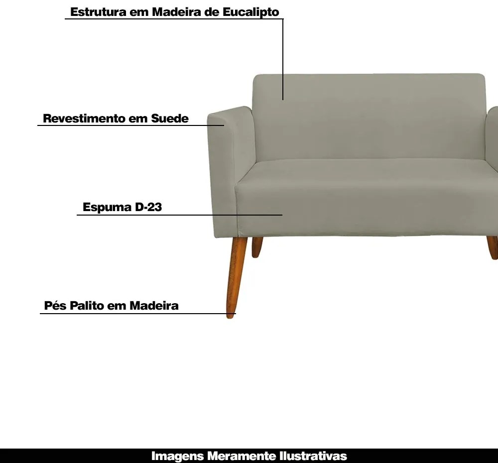 Poltrona Namoradeira Decorativa Isabella Pés Palito Madeira Suede Nude G19 - Gran Belo