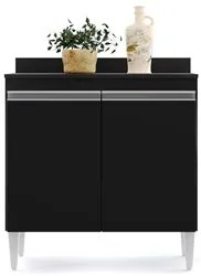 Balcão Gabinete 80cm 2 Portas Hawai Preto - Lumil Móveis