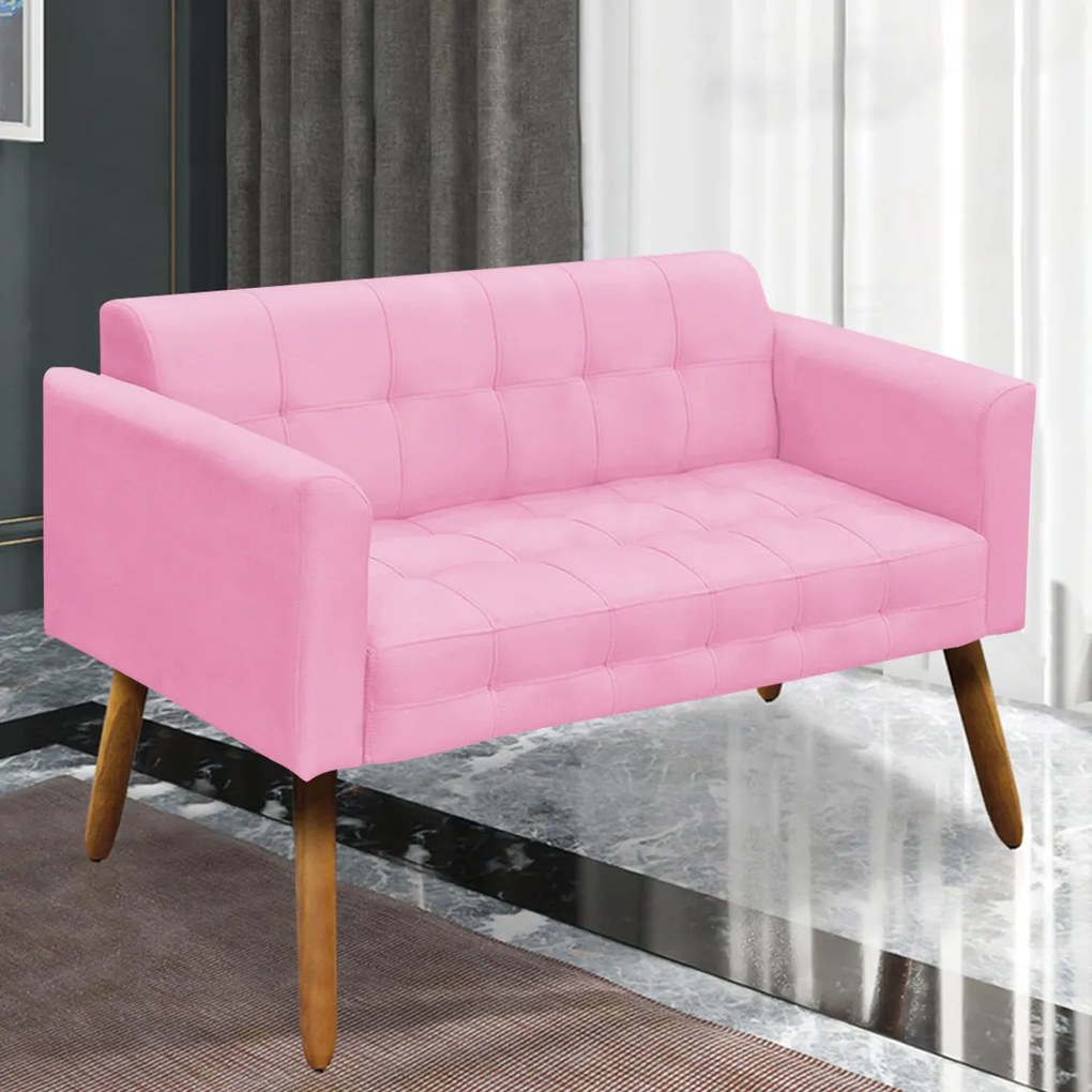 Conjunto 2 Poltronas e 1 Namoradeira Pés Palito Karen Suede Rosa G19 - Gran Belo