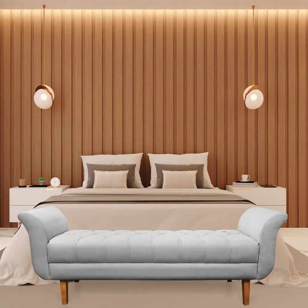 Recamier Olinda Suede Cinza 160 cm Pés Chanfrado Castanhos - D'Rossi
