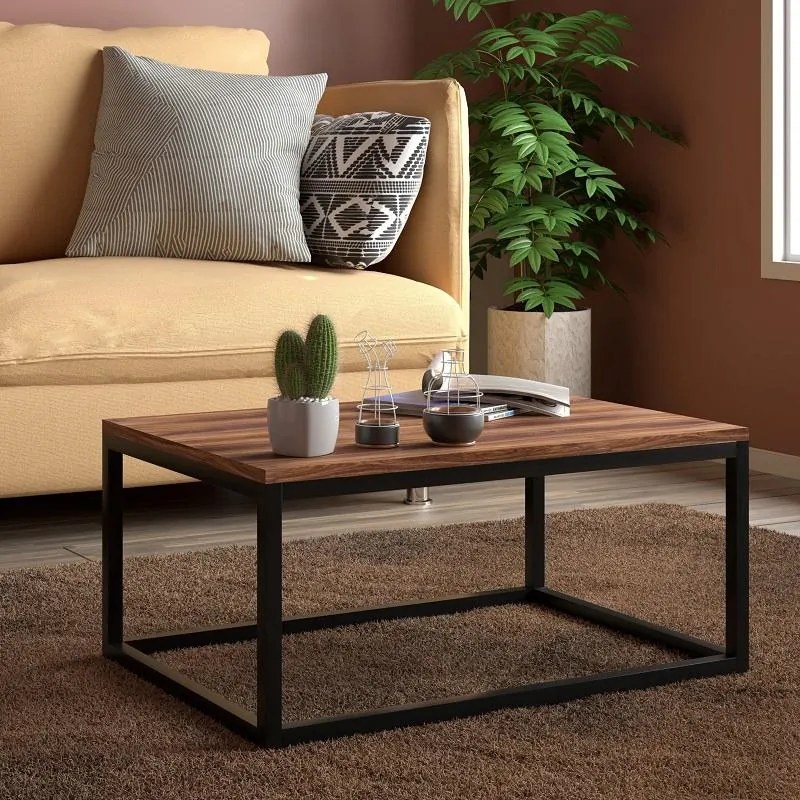 Mesa De Centro Industrial Retangular Moderna Aço Preto