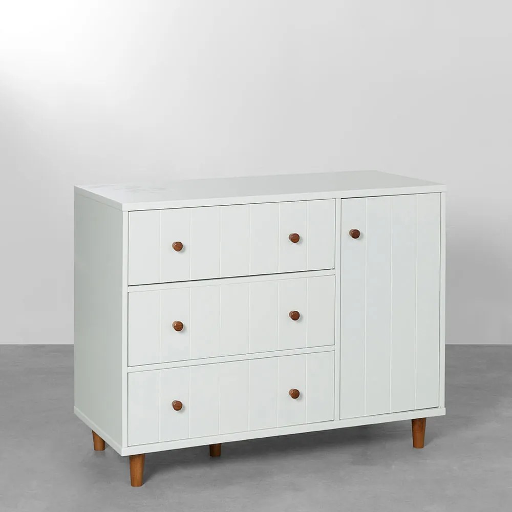 Cômoda Valentina 3 Gavetas 1 Porta - Branco e Nature